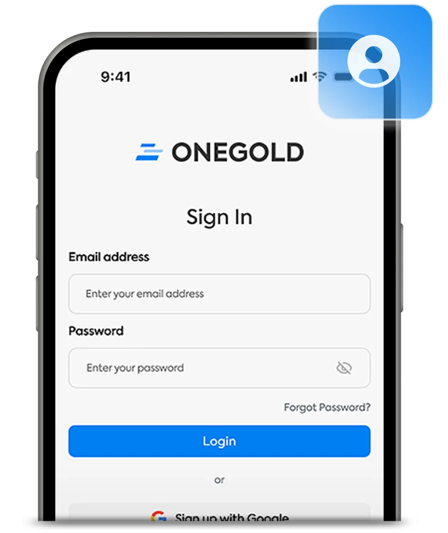 The OneGold app’s sign-in screen