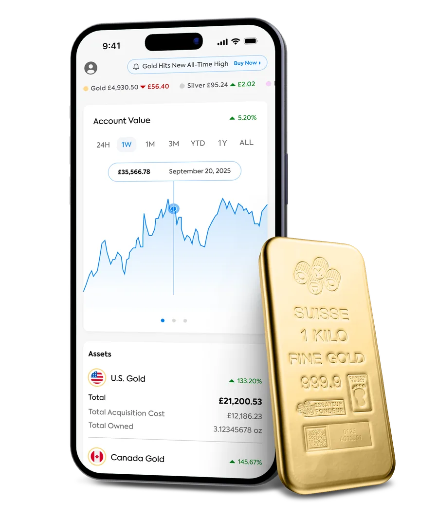 The OneGold app showing your portfolio value and holdings