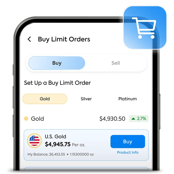 Creating a buy or sell limit order in the OneGold app
