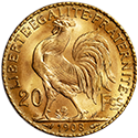 France Gold 20 Francs French Rooster Coin (1899-1914) AU